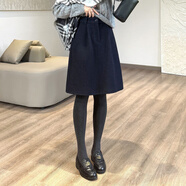 皮爾卡丹（pierre cardin）藏肉花苞中裙花身裙簡(jiǎn)約高腰通勤顯瘦短裙2025秋冬新款毛呢半身裙 黑色 400克 M 80-95