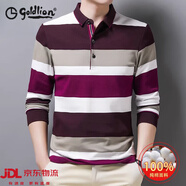 GOLDLION G+金利來(lái)純棉條紋POLO衫男長(cháng)袖2025春秋新款商務(wù)休閑翻領(lǐng)T恤薄款上 紫紅:長(cháng)袖POLO 3XL 56:建議160-180斤