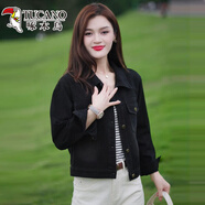 啄木鳥(niǎo)復古時(shí)尚牛仔短外套女裝2025春秋新款小個(gè)子寬松顯瘦洋氣短款上衣 黑色牛仔【春秋款】 XL 【建議110-125斤】