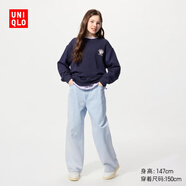 優(yōu)衣庫童裝男女童寬松直筒牛仔長褲水洗產(chǎn)品寬腿褲秋冬新款478128 62 粉藍色 160