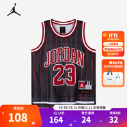 NIKE JORDAN 耐克AJ童裝男童23號籃球服背心夏季兒童條紋運動(dòng)上衣 正黑色 130 /64 【建議身高116-122cm】