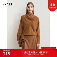 AMII女裝2025冬季新款奢柔溫暖交疊高領(lǐng)仿貂絨蝙蝠袖毛衣女寬 焦糖色 S 155/80A