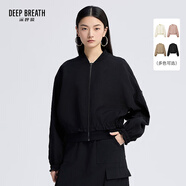深呼吸DEEP BREATH女裝休閑抽褶下擺拉鏈棒球服外套女A401318 黑 S