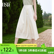 歐莎（OSA）新中式百褶半身裙女夏2025新款顯瘦中長(cháng)款國風(fēng)改良馬面裙 米白色 XL