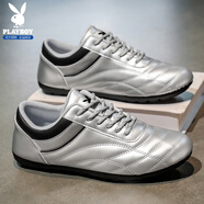 花花公子（PLAYBOY）鞋子男2026春季板鞋男士低幫韓版休閑鞋戶(hù)外旅游運動(dòng)鞋韓版銀色40