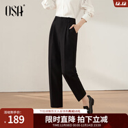 歐莎（OSA）高腰窄版OL職業(yè)垂感煙管西裝褲女通勤顯瘦直筒休閑褲子2025秋新款 黑色A XS