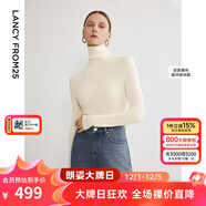 朗姿【朗姿羊毛Basic衣櫥】純羊毛法式毛針織衫冬季新款修身長(cháng)袖毛衣 白色 M