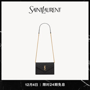 YSL圣羅蘭【24期免息】女士CASSANDRE ENVELOPE粒面皮革鏈條錢(qián)包 黑色金鏈 U