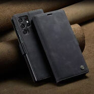 紐為適用三星S23ultra手機殼全包S23翻蓋真皮磁吸S23十plus錢(qián)包S9180皮套S9160 【尊貴黑】皮套送全屏膜 三星Galaxy S23 Ultra