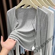 茶小阿灰色螺紋開(kāi)衫薄款外套防曬罩衫披肩女外搭2025新款辦公室空調衫夏 灰色【重磅螺紋】 M 建議80-100斤