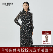 深呼吸DEEP BREATH女裝木耳領(lǐng)碎花連衣裙【附吊帶裙、腰帶】A500259 黑花 L (4碼)