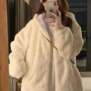 俞兆林（YUZHAOLIN）羊羔毛連帽服外套女2025秋冬季新款加厚寬松毛絨毛茸茸保暖仿皮草 米白色 S