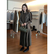 widelia陳姬兒秋冬小眾設計長(cháng)袖襯衫襯衣拼接百褶連衣裙長(cháng)裙9250 咖色 均碼 均碼