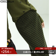 COCOBELLA[苔蘚綠]細閃銀蔥千鳥(niǎo)格羊毛半身裙女秋冬毛呢筒裙HS87 HS87B春版 S