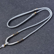 締晶S925銀六字真言吊墜掛繩男士玉墜玉佩掛脖繩翡翠生日禮物送男友 銀灰色繩+白瑪瑙頂珠