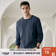 千紙鶴男裝亨利領(lǐng)長(cháng)袖T恤男新款時(shí)尚休閑上衣打底衫男20876 01A深藍 S