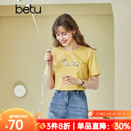 betu百圖女裝春裝新款寬松韓版卡通印花短袖T恤ins潮JD2102T08 黃色 S