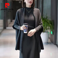 皮爾卡丹慵懶風(fēng)蝙蝠袖披肩外套女中長(cháng)款針織衫開(kāi)衫寬松顯瘦氣質(zhì)春秋冬X83 深灰色外套X83 M (90-100斤左右)