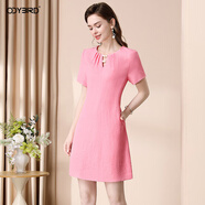 歐迪鳥(niǎo)名媛氣質(zhì)粉色連衣裙夏季2025新款小個(gè)子短袖減齡遮肉顯瘦裙子 粉色 S