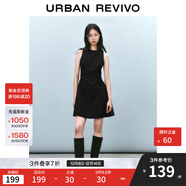 UR2025春季新款女摩登氣質(zhì)褶皺收腰顯瘦無(wú)袖連衣裙UYY750030 黑色 S