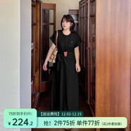 惟友大碼女裝連衣裙胖妹妹夏裝遮肚子顯瘦法式CHIC感裙子 星空黑 2XL 【尺碼偏大】 建議150-170斤