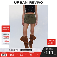 UR2025秋季新款女裝復古休閑系帶超短款A字半裙UYL550073 灰綠 (偏短有內襯) XS