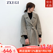 ZXEGI毛呢外套呢大衣早秋女裝秋裝雙面呢雙面絨女新款格子系帶流行小個(gè) 灰色 M