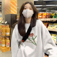 嬌茹妮 美式復(fù)古圓領(lǐng)衛(wèi)衣女ins潮牌早秋薄款小眾hiphop高街寬松原創(chuàng)外套 英文玫瑰白色薄款 M (83—105斤）