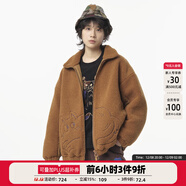 幻走（MOVEUP）2024冬季新款.FUN系列撞布貓咪繡花設計師短款外套女 棕黃 M