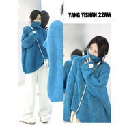 嫻汶中長(cháng)款馬海毛高領(lǐng)毛衣女秋冬加厚套頭寬松外穿日系慵懶風(fēng)針織上衣 藍色 S S建議80-100斤