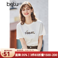 betu百圖女裝春裝新款寬松韓版卡通印花短袖T恤ins潮JD2102T08 白色 M