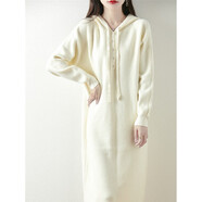 AEMAPE針織連衣裙秋冬新款超好看連帽中長(cháng)款毛衣裙加厚保暖寬松長(cháng)袖裙子 米白色 5XL 建議170-200斤