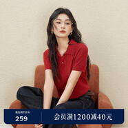 詩(shī)凡黎（'SEIFINI）詩(shī)凡黎醋酸天絲鏤空針織衫2025夏新款百搭冰激凌薄款短袖上衣女 紅色 polo領(lǐng) S
