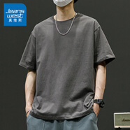 真維斯（Jeanswest）夏季圓領(lǐng)純棉重磅短袖T恤男士寬松運動(dòng)上衣t透氣純色體恤衫 灰棕 S