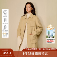 茵曼（INMAN）2025冬季女裝新款羊駝毛桑蠶絲襯衫式雙面呢短款毛呢夾克外套 淺黃色 S