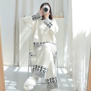 南極人（Nanjiren）新款菱格條紋睡衣女款秋冬季寬松保暖半邊絨家居服套裝 菱格條紋半邊絨套裝 M  建議80-120斤