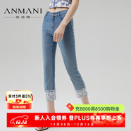 恩曼琳（ANMANI）24夏季新款蕾絲拼接小腳九分修身彈力牛仔褲EANEBA78 牛仔藍 M