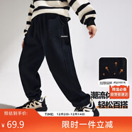 ASK JUNIOR男童褲子2025秋冬裝兒童保暖一體絨休閑褲潮流衛褲 黑色 170