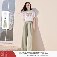香影白色t恤女短袖2025夏裝新款慵懶風(fēng)寬松字母卡通貓咪減齡上衣 白色T恤+果綠褲子套裝 L 165/88A/110-125斤