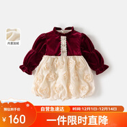 班喜迪女童連衣裙冬裝2025新款兒童公主裙子寶寶周歲禮服秋冬加絨拜年服