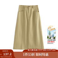 茵曼（INMAN）復古通勤開(kāi)叉半身裙女百搭舒適全棉中長(cháng)A字裙子 土卡其 L