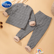 迪士尼（Disney）兒童冬季新款校服神器套裝男女童加厚夾棉棉衣棉褲中大童保暖套裝 淺灰色 套裝 130 偏胖選大115-125cm