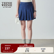 Teenie Weenie小熊女裝簡(jiǎn)約夏季牛仔百褶短裙A字裙時(shí)尚裙學(xué)院風(fēng)休閑 深藍色 M