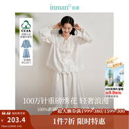 茵曼（INMAN）100%新疆棉法式重工立體繡花襯衫2025春秋女裝新款寬松顯瘦上衣 米白色長(cháng)袖襯衫 L