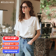 Olrain歐芮兒米白色短袖T恤夏季女裝簡(jiǎn)約寬松別致百搭上衣衣服 米白色 XL