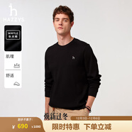 哈吉斯（HAZZYS）男裝 春季休閑上衣【華夫格】圓領(lǐng)長(cháng)袖T恤男ABTZE0CAX67 黑色BK L （175/96A 48）