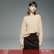 顏域菱格鏤空針織衫女2024新款冬季氣質(zhì)美拉德圓領(lǐng)寬松慵懶風(fēng)毛衣 杏色 XL/42