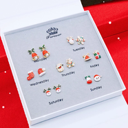 其他家圣誕節送女生耳環(huán)禮盒S925銀針?shù)喪乖煨投敋W美風(fēng)高 短款耳釘7對禮盒圣誕禮袋
