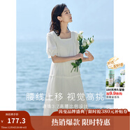 茵曼（INMAN）七七同款連衣裙2025夏女裝新款田園純棉提花方領(lǐng)A字泡泡袖蛋糕裙 珍珠白 M
