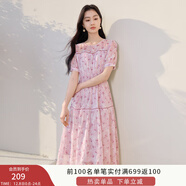 香影小清新碎花雪紡連衣裙女2025夏裝新款氣質(zhì)泡泡袖綠色印花裙子 粉紫 S 155/80A/85-95斤